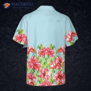 Watercolor Hibiscus Flower Hawaiian Shirt, Short-sleeved Red Print Shirt