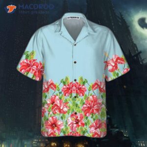 watercolor hibiscus flower hawaiian shirt short sleeved red print shirt 2