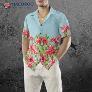 watercolor hibiscus flower hawaiian shirt short sleeved red print shirt 4