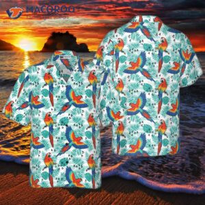 Watercolor Parrot And Palm Leaf Hawaiian Shirt