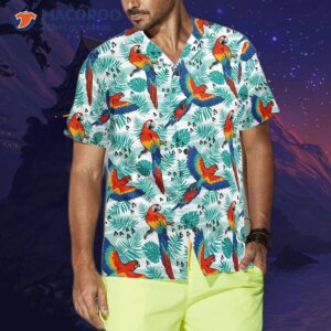 watercolor parrot and palm leaf hawaiian shirt 2