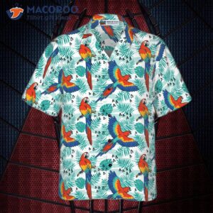 watercolor parrot and palm leaf hawaiian shirt 3