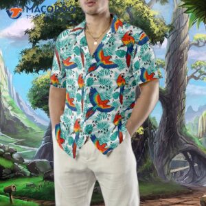 watercolor parrot and palm leaf hawaiian shirt 4