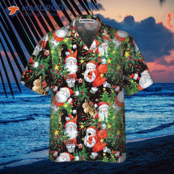 Watercolor Santa Pattern Hawaiian Shirt, Funny Christmas Gift For