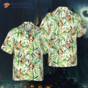 watercolor sloth and tropical plant hawaiian shirt 0