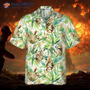 watercolor sloth and tropical plant hawaiian shirt 2