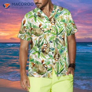 watercolor sloth and tropical plant hawaiian shirt 3
