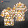 Wear A Hawaiian Shirt With Black Stripes And Watercolor Thanksgiving Vegetables.