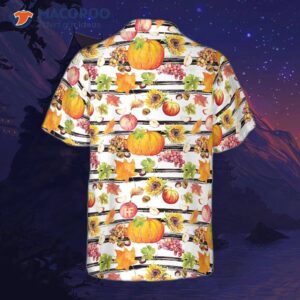 Wear A Hawaiian Shirt With Black Stripes And Watercolor Thanksgiving Vegetables.