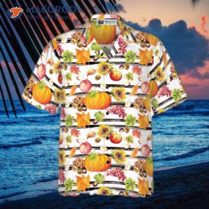 wear a hawaiian shirt with black stripes and watercolor thanksgiving vegetables 2