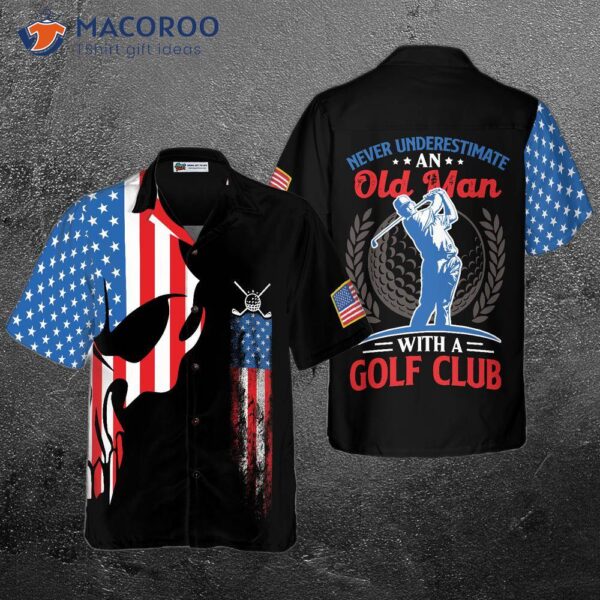 Wear A Skull Golf Shirt With An American Flag Hawaiian Design.