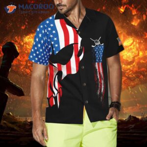 wear a skull golf shirt with an american flag hawaiian design 2
