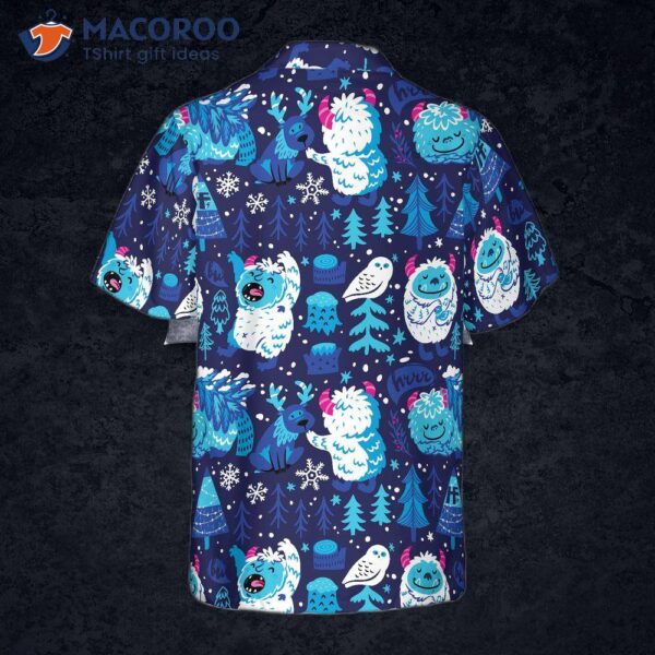 White Bigfoot Winter Forest Hawaiian Shirt, Snow Owl, And Tree Shirt For