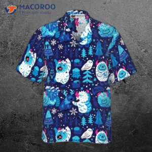 white bigfoot winter forest hawaiian shirt snow owl and tree shirt for 2
