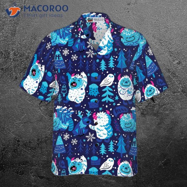 White Bigfoot Winter Forest Hawaiian Shirt, Snow Owl, And Tree Shirt For