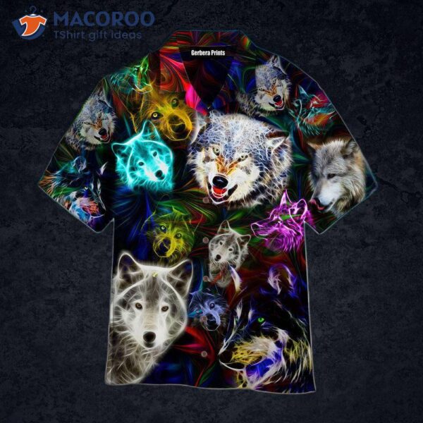 Wild Wolf Neon Black Hawaiian Shirts