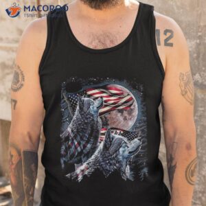 wolf 4th of july american flag howling wolves under moon shirt tank top