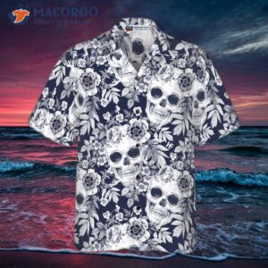 wreaths of garden flowers and skulls hawaiian shirt 2