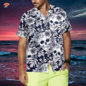 wreaths of garden flowers and skulls hawaiian shirt 3