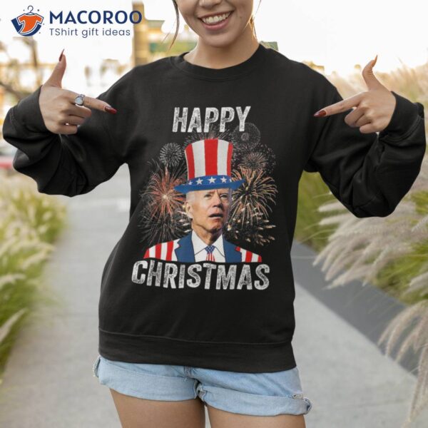 Xmas Merry Christmas Funny Happy 4th Of July Anti Joe Biden Shirt