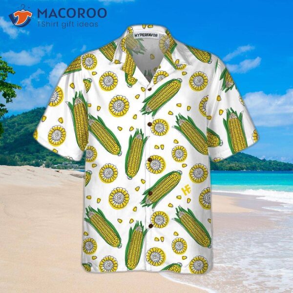 Yellow Corncob Hawaiian Shirt, Short Sleeve Corn Button Cob Gift