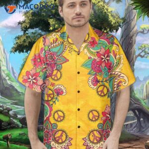 Yellow Hawaiian Floral Hippie Peace Sign And Flower Shirt, Best Gift