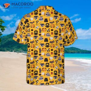 yellow hockey gear and a hawaiian shirt 1