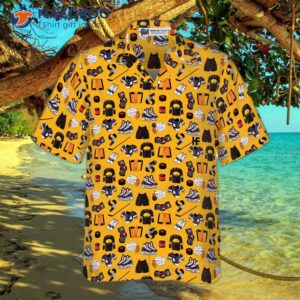 yellow hockey gear and a hawaiian shirt 2
