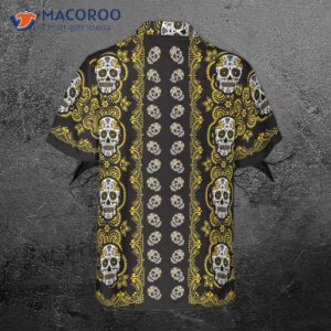 yellow sugar skull hawaiian shirt 1