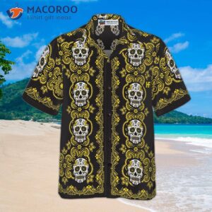 yellow sugar skull hawaiian shirt 2