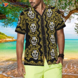 yellow sugar skull hawaiian shirt 3