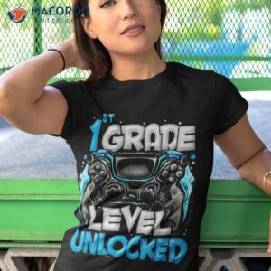 1st grade level unlocked game on back to school shirt tshirt 1