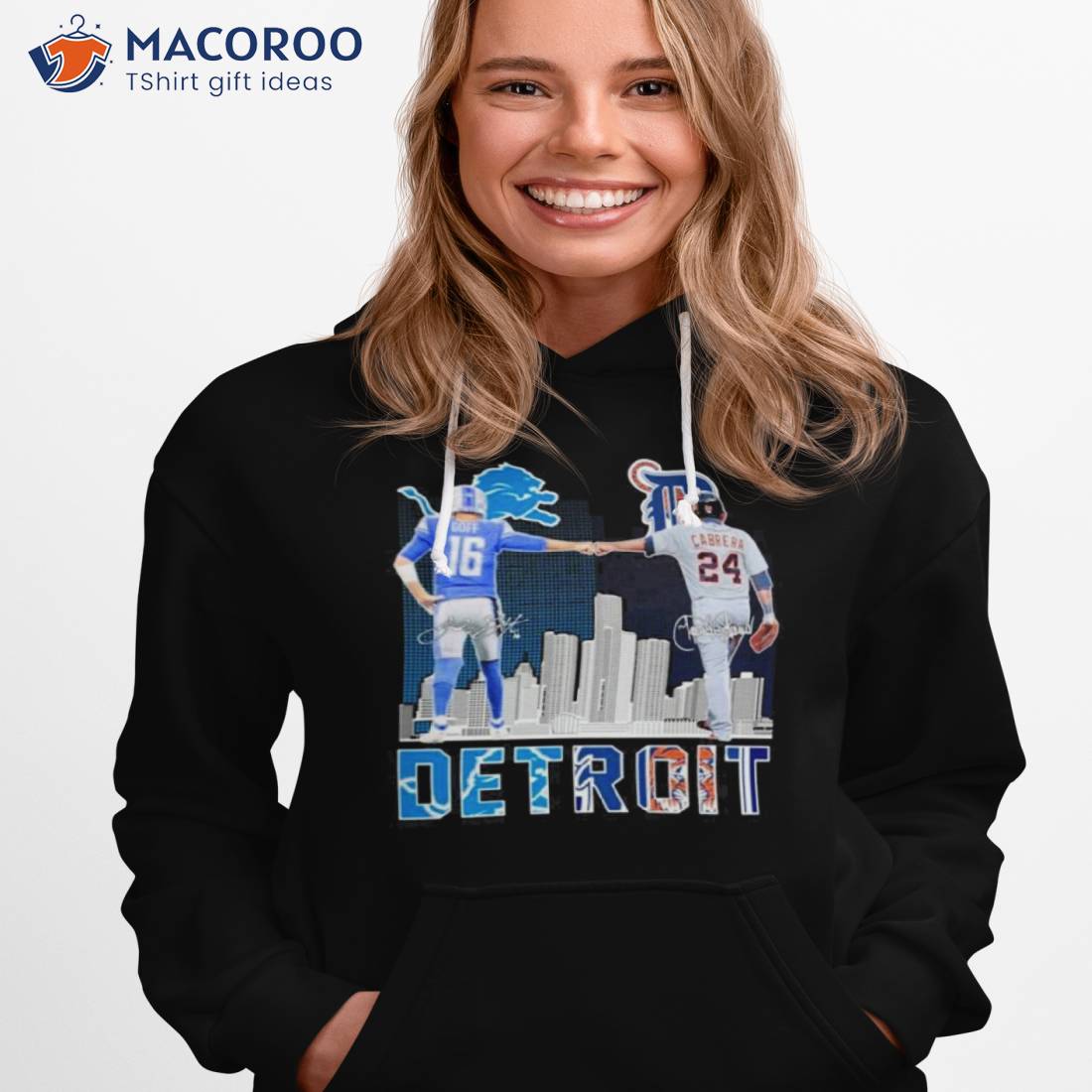 Number 16 And Number 24 2023 Detroit Lions Goff And Tigers Cabrera Skylines  Signatures Shirt, hoodie, longsleeve, sweater