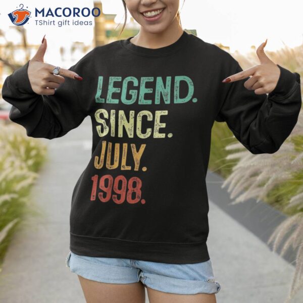 25 Years Old Legend Since July 1998 25th Birthday Shirt