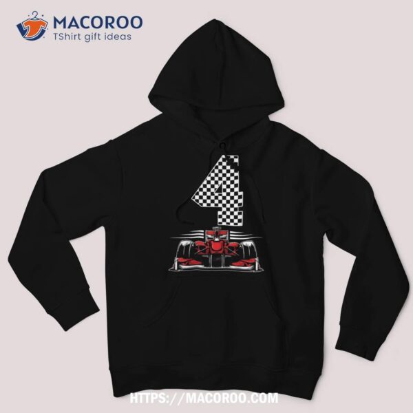 4th Birthday Race Car Four 4 Years Old Checkered Flag Shirt