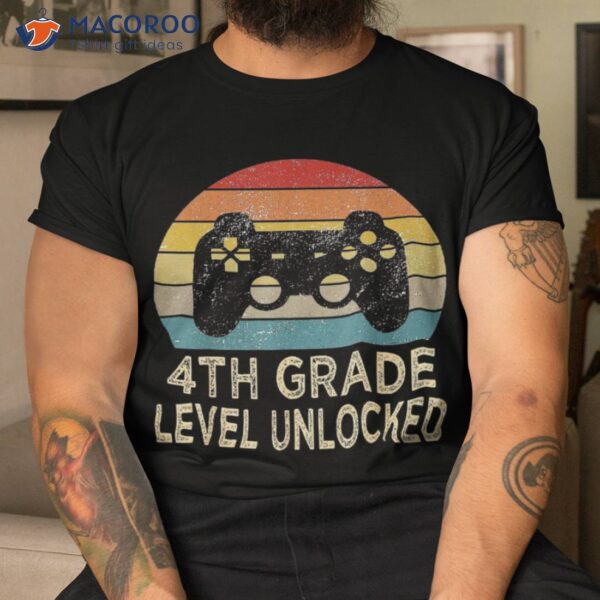 4th Grade Level Unlocked Video Gamer Back To School Boys Shirt