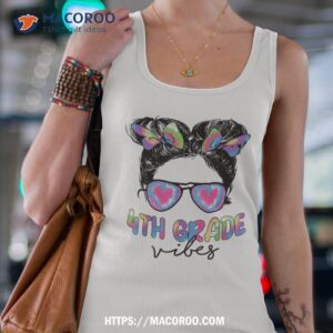 4th grade vibes messy hair bun girl back to school first day shirt tank top 4