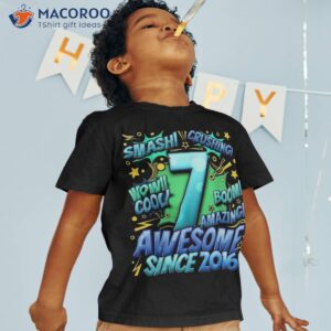 7th birthday comic style awesome since 2016 7 year old boy shirt tshirt