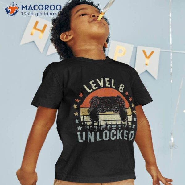 8 Year Old Gifts Level Unlocked 8th Birthday Boy Gaming Shirt