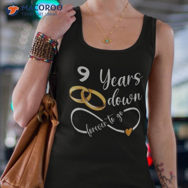 9 Years Down Forever To Go Couple 9th Wedding Anniversary Shirt
