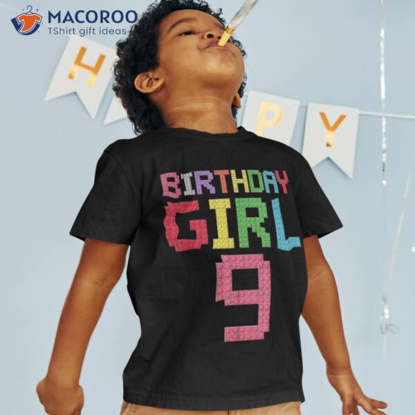 9th Birthday Girl Master Builder 9 Years Old Block Building Shirt