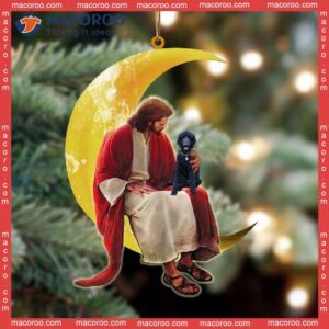 A Black Poodle And Jesus Sitting On The Moon Hanging Custom-shaped Christmas Acrylic Ornament