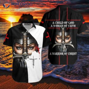 a child of god warrior wearing black and white hawaiian shirts 1