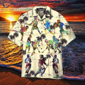 a colorful lacrosse player wearing white hawaiian shirt 0