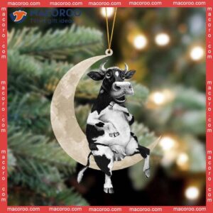 A Cow Sitting On Flat, Custom-shaped Moon Christmas Acrylic Ornament