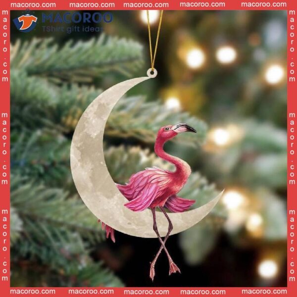 A Flamingo Sitting On The Moon, Hanging Flat Custom-shaped Christmas Acrylic Ornament