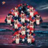 A French Bulldog Holding Flag Of The United States On Red Rose Tropical Hawaiian Shirt