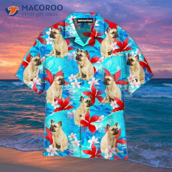 A French Bulldog Is Happy With Summer Beach Pattern Hawaiian Shirts.