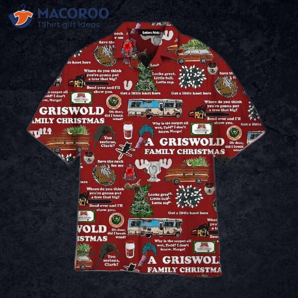 A Griswold Family Christmas Bus Tree Pattern Red Hawaiian Shirt