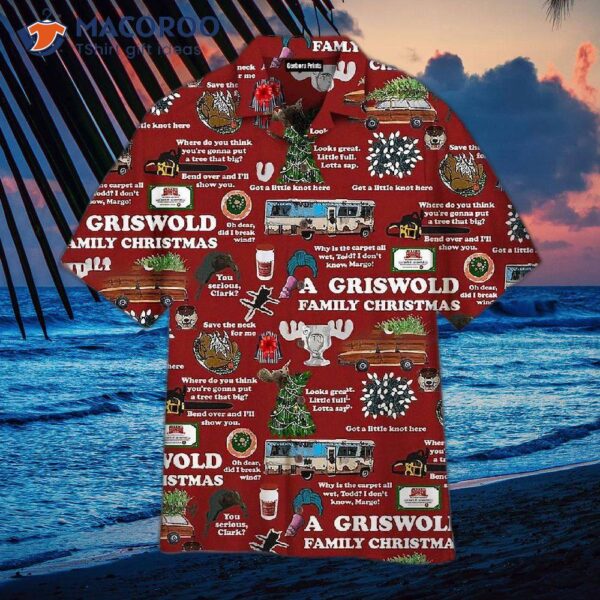 A Griswold Family Christmas Bus Tree Pattern Red Hawaiian Shirt